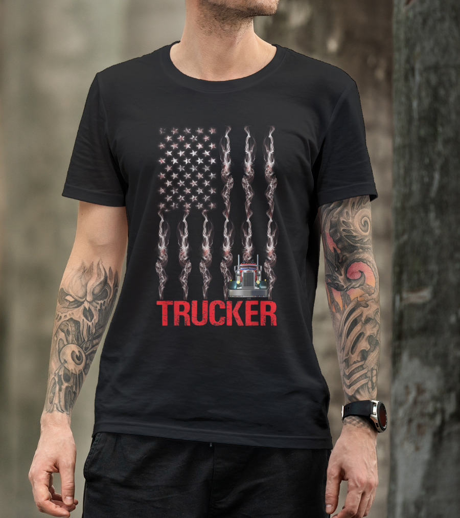 Patriotic Trucker Smoke American Flag T-Shirt