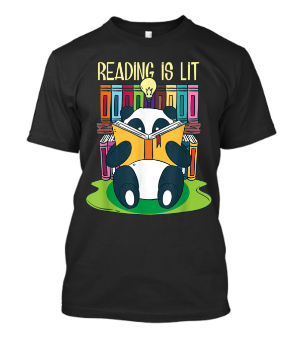 Panda Bear Reading Books With Light Bulb Idea - Reading Is Lit Funny And Cute T-Shirt