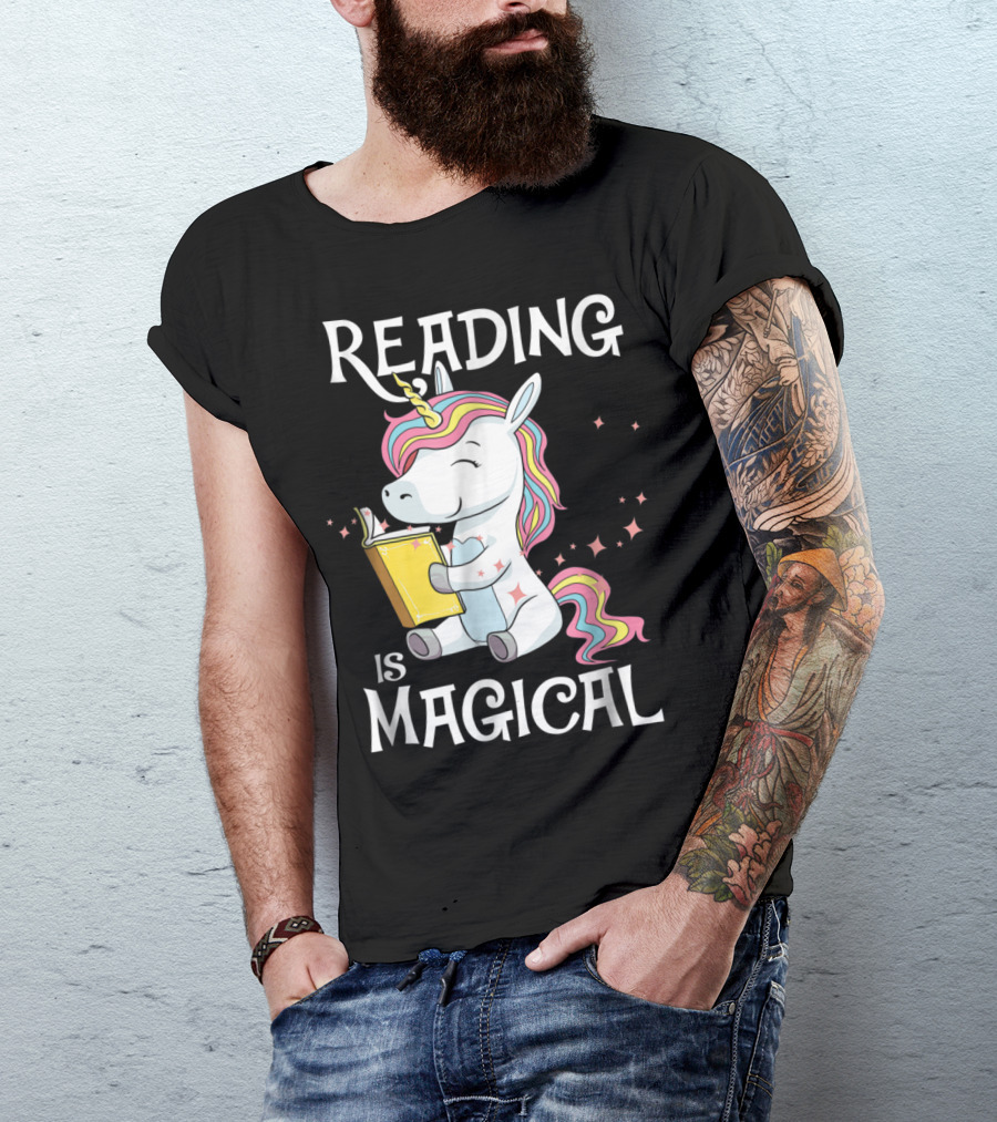 Reading Is Magical Unicorn With Book And Rainbow Mane T-Shirt