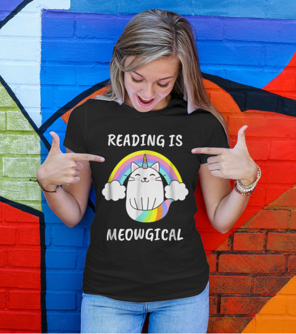 Reading Is Meowgical Cat Unicor Rainbow Magic T-Shirt