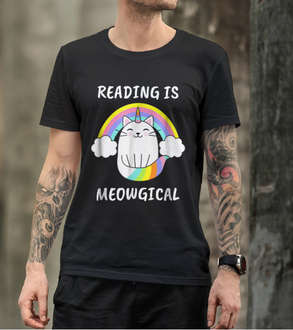 Reading Is Meowgical Cat Unicor Rainbow Magic T-Shirt