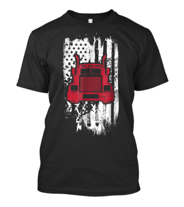 Trucker Flag Patriotic Truck Driver Asphalt Cowboy American Semi-Icon T-Shirt