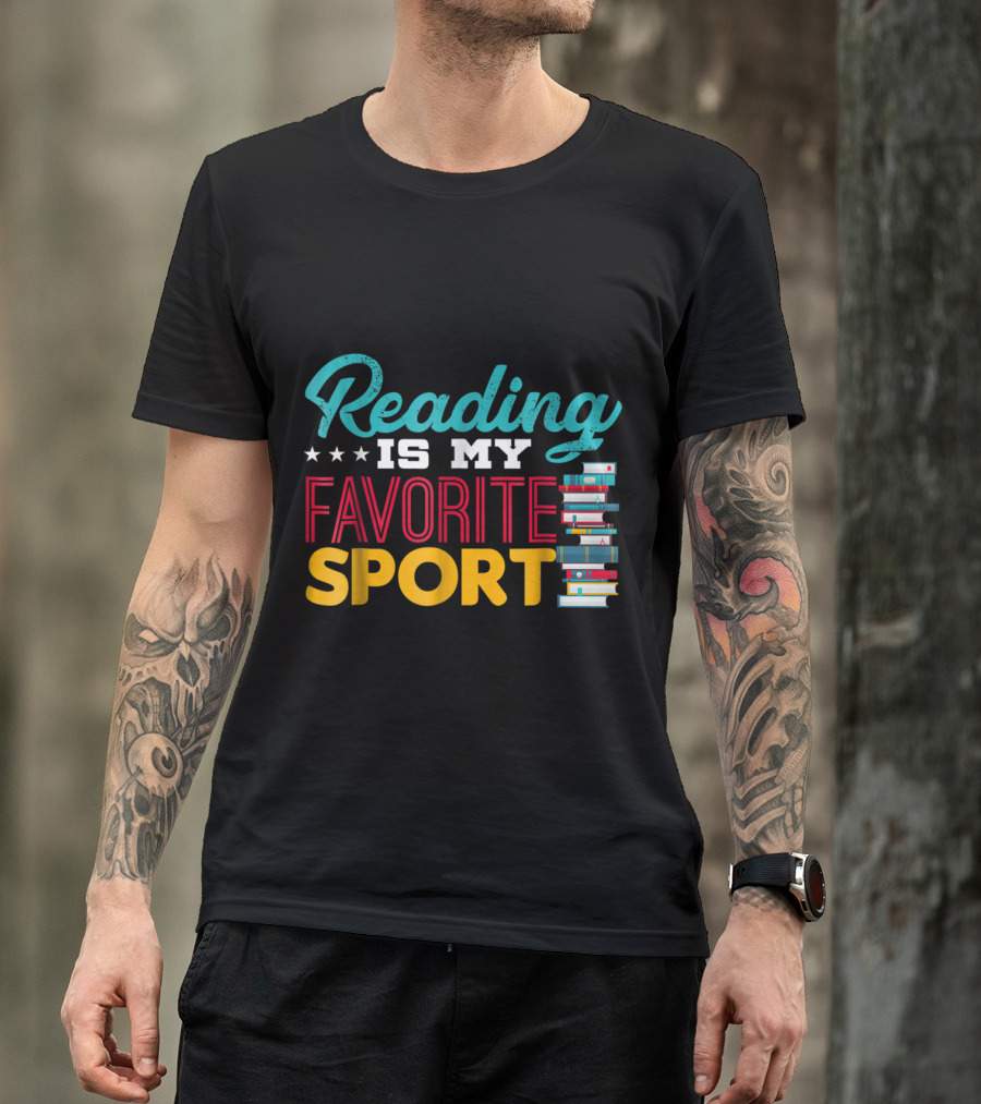 Reading Is My Favorite Sport With Stacked Books And Stars T-Shirt