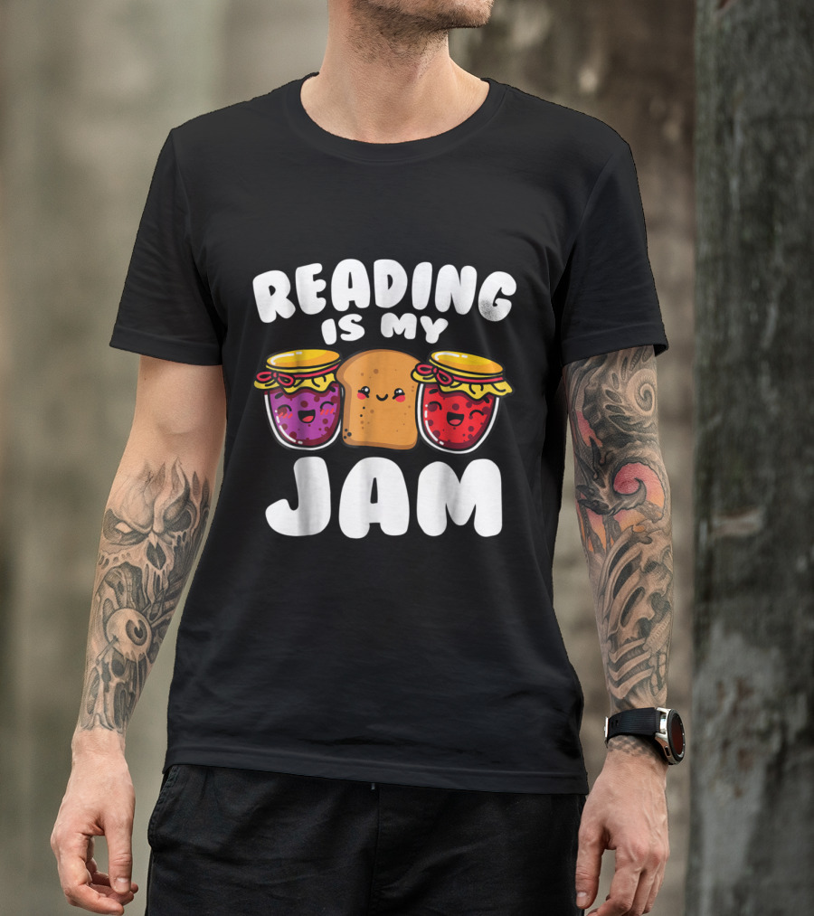 Reading Is My Jam Cute Peanut Butter Jelly Cartoon Image T-Shirt