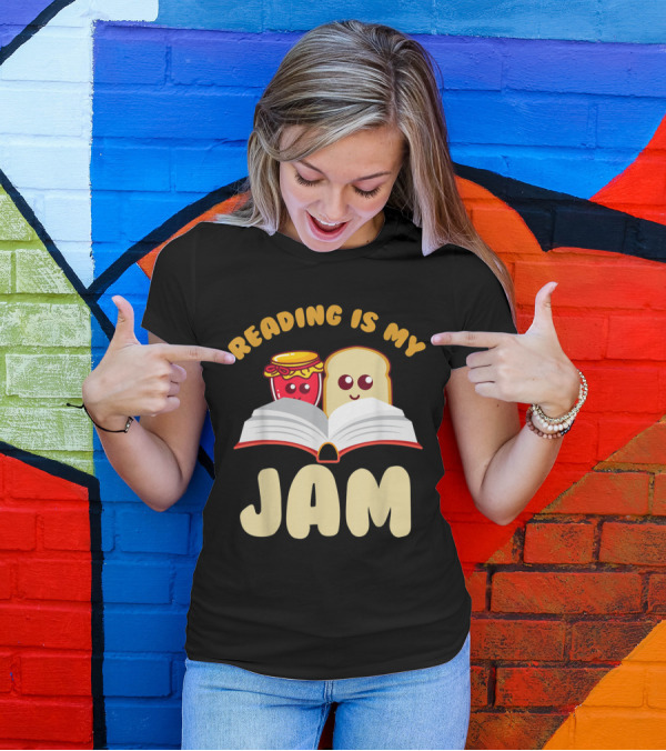 Reading Is My Jam With Cute Jam And Bread Characters Open Book T-Shirt