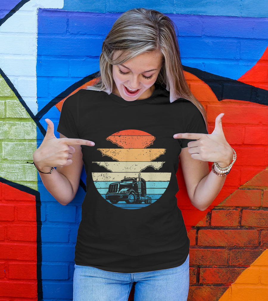 Retro Sunset Big Rig Trucker Pride Trucking Lover Vin T-Shirt