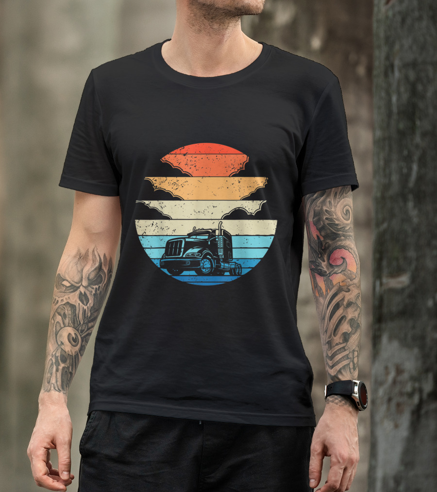 Retro Sunset Big Rig Trucker Pride Trucking Lover Vin T-Shirt