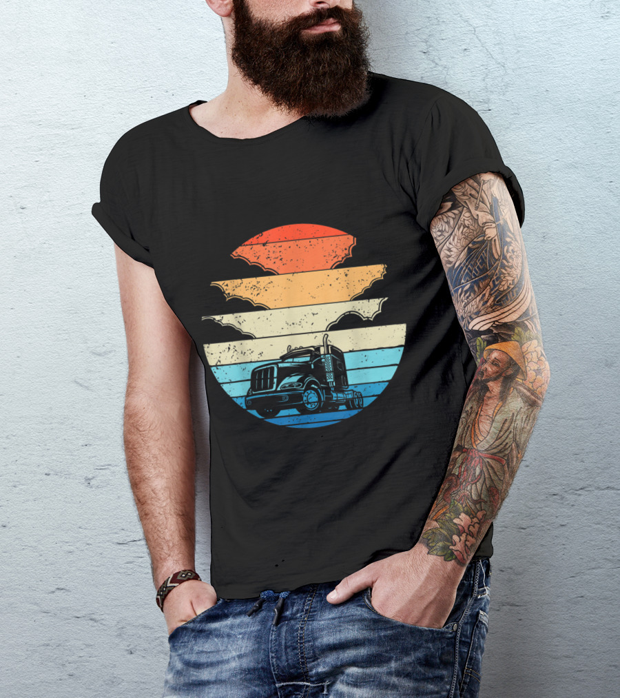Retro Sunset Big Rig Trucker Pride Trucking Lover Vin T-Shirt