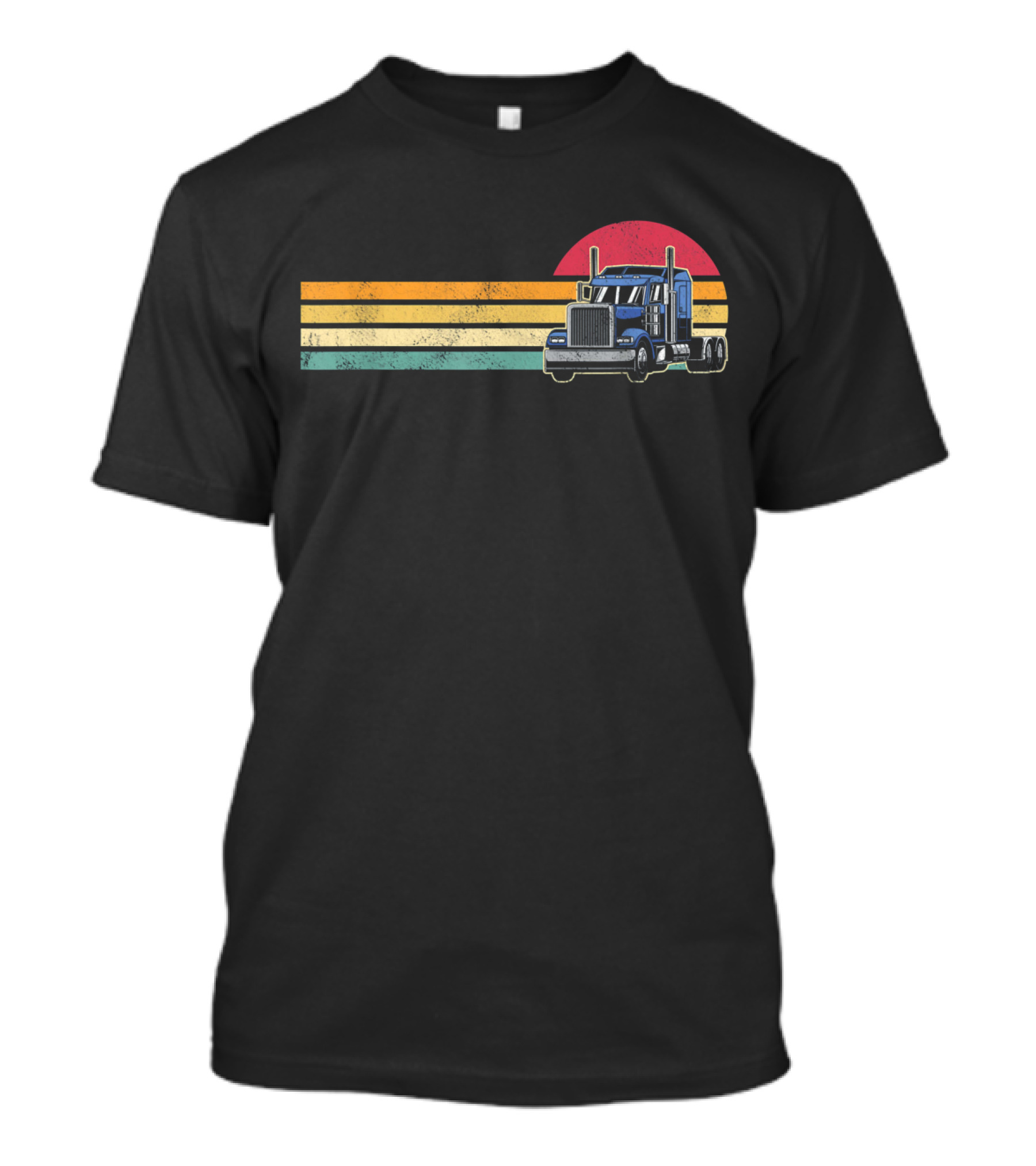 Trucker 70s Vintage Sunset Retro Stripes Semi Truck Iconic T-Shirt