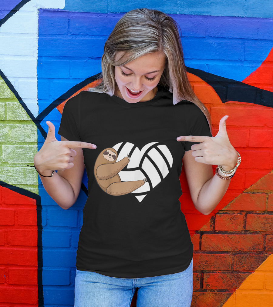 Sloth Hugging Volleyball Heart T-Shirt