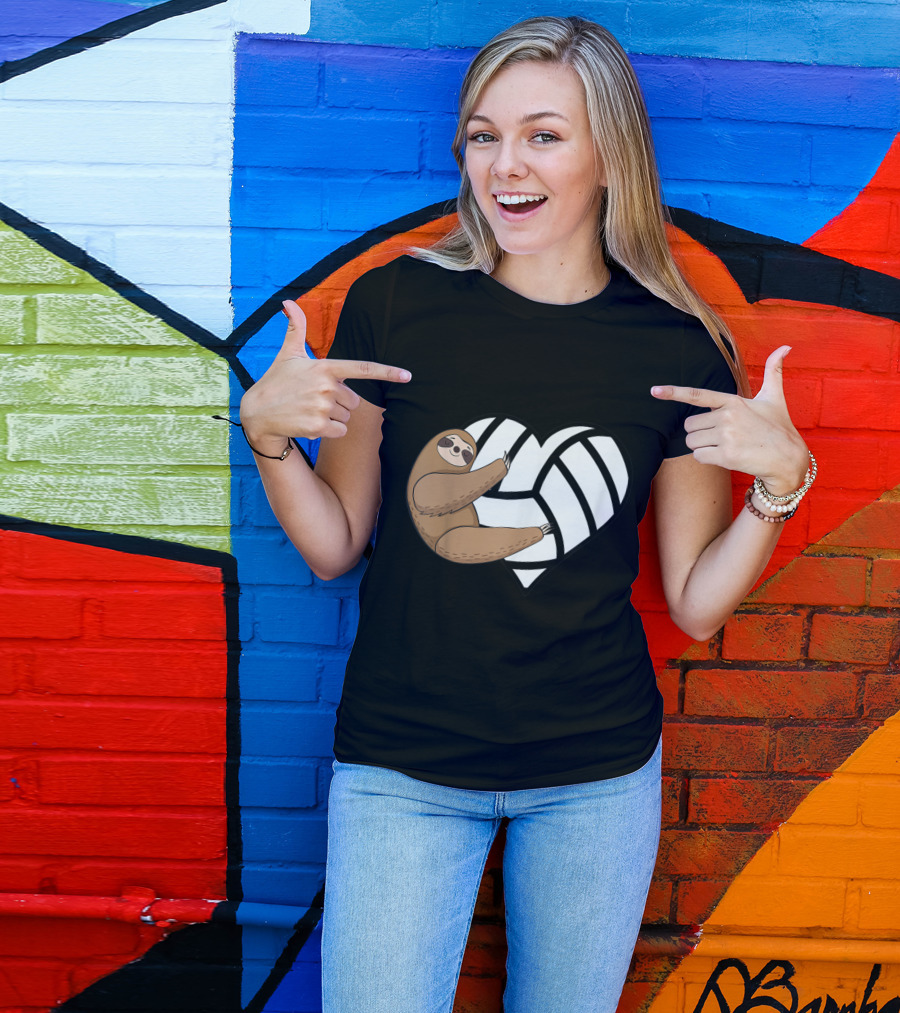 Sloth Hugging Volleyball Heart T-Shirt