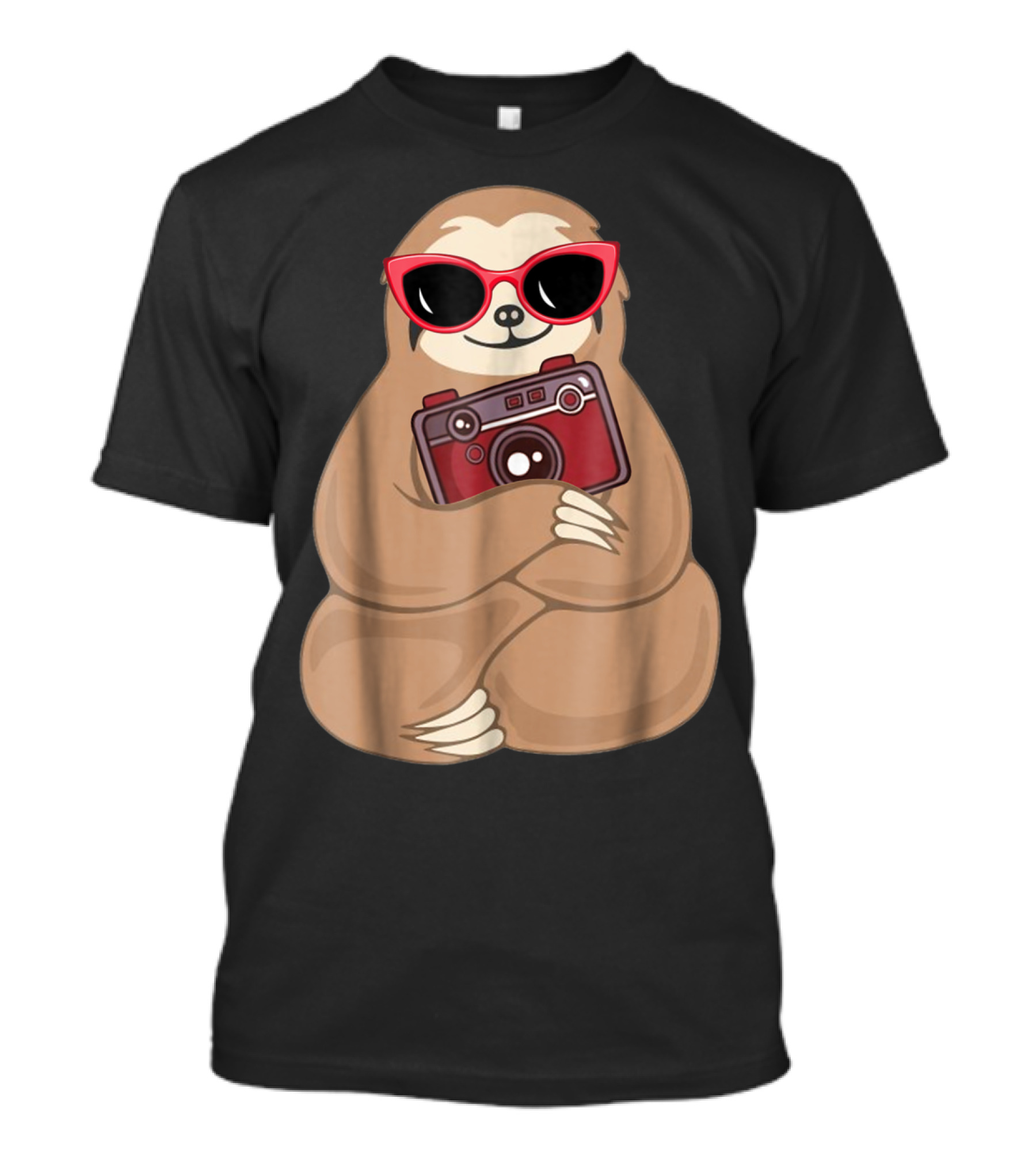 Sloth With Red Sunglasses Holding Retro Camera T-Shirt