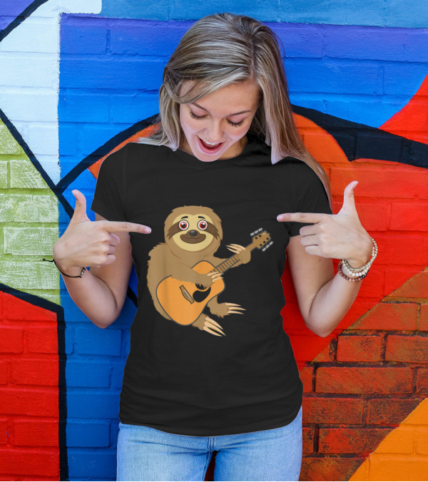 Sloth Playing Guitar With Acoustic Instrument T-Shirt