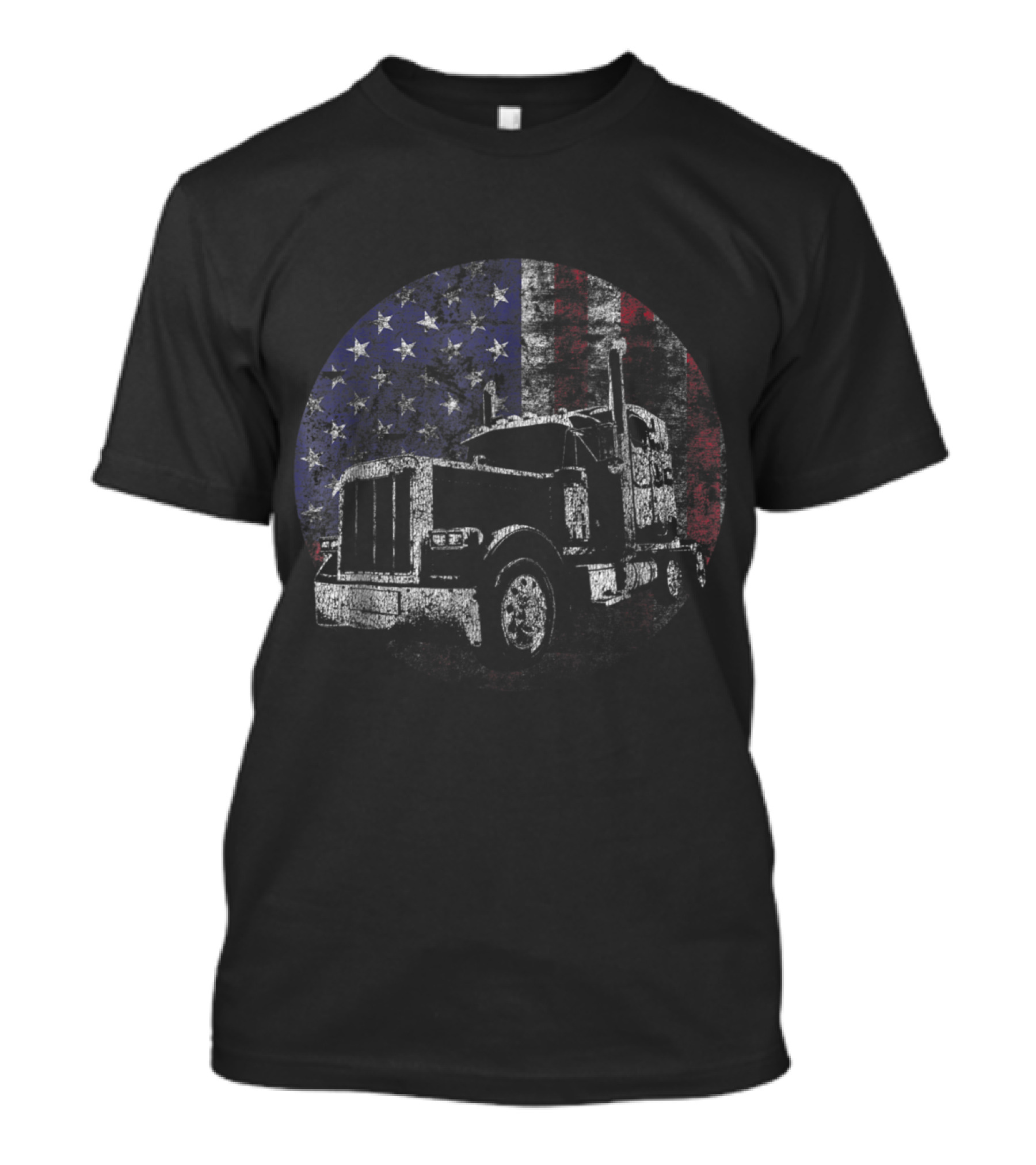American Trucker With USA Flag Background T-Shirt