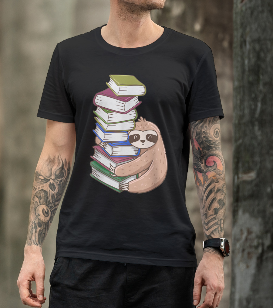 Sloth Hugging Stack Of Books Librarian Concept T-Shirt