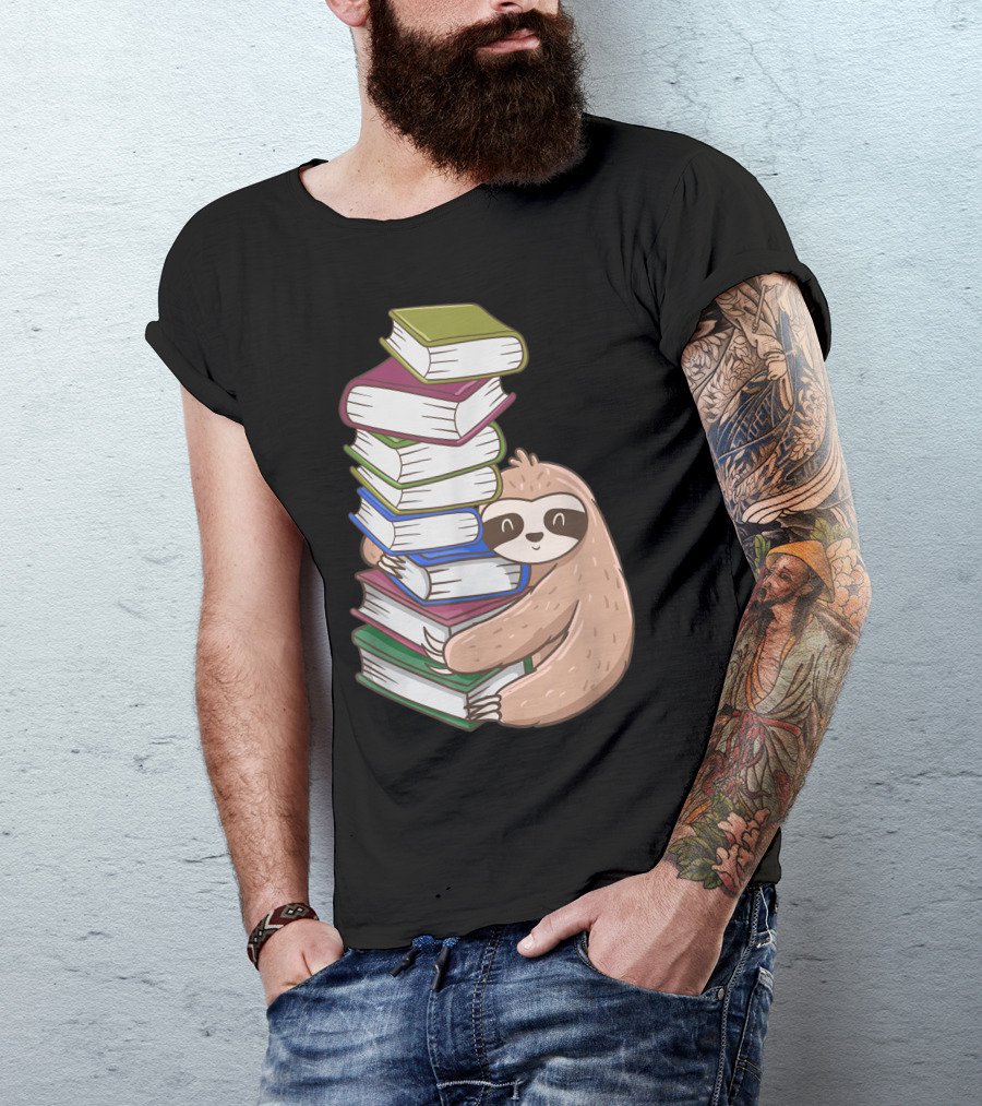 Sloth Hugging Stack Of Books Librarian Concept T-Shirt