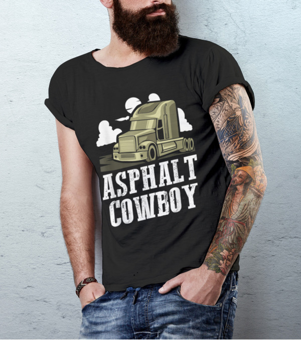 Asphalt Cowboy Big Rig Trucker Transport Scene T-Shirt
