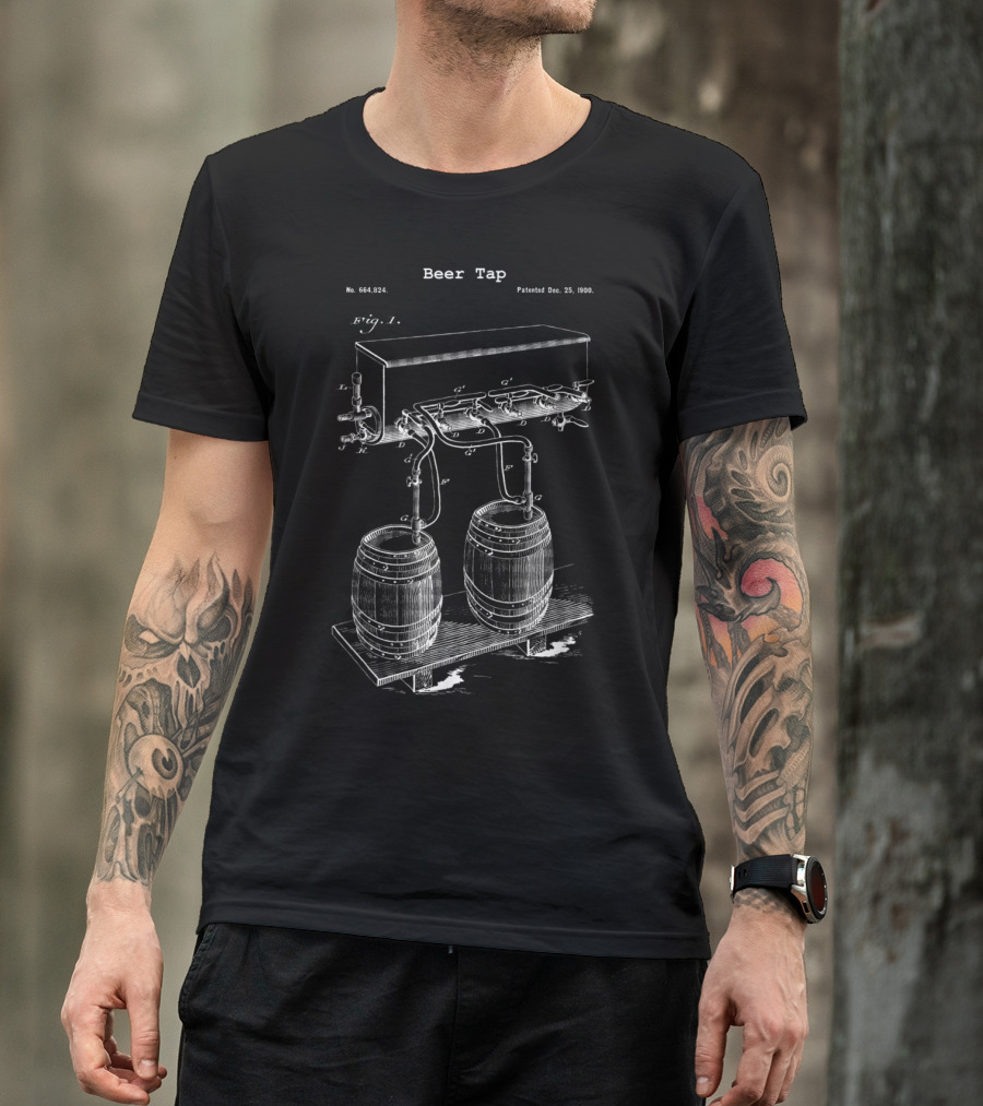 Vintage Beer Tap Patent Blueprint Illustration December 25 1900 Craft Brew T-Shirt