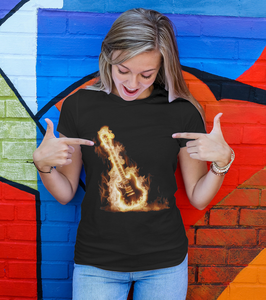 Fiery Electric Guitar Blaze 'Rock Guitar On Fire' T-Shirt