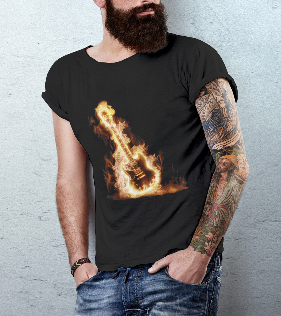 Fiery Electric Guitar Blaze 'Rock Guitar On Fire' T-Shirt