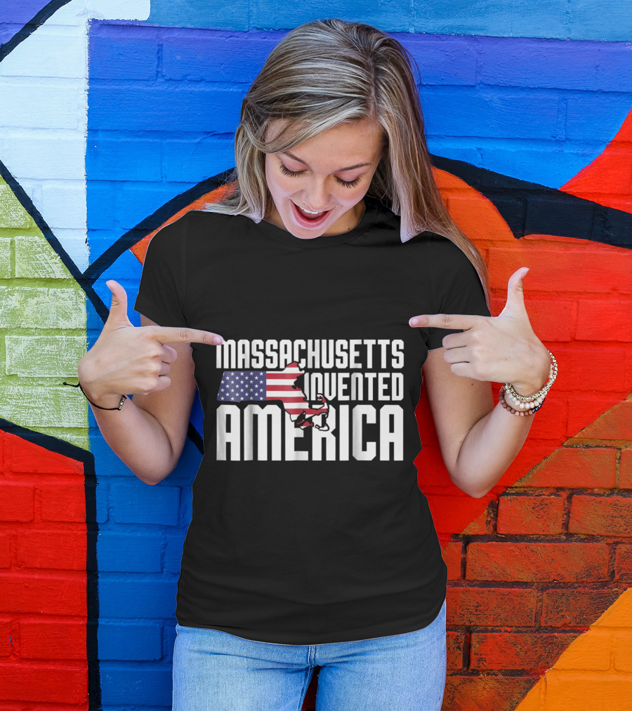 Massachusetts American Flag Map Invented America Boston Pride T-Shirt