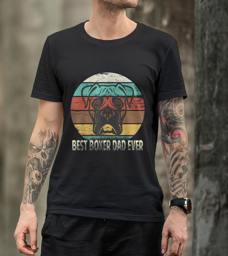 Best Boxer Dad Ever Vintage Striped Boxer Dog T-Shirt