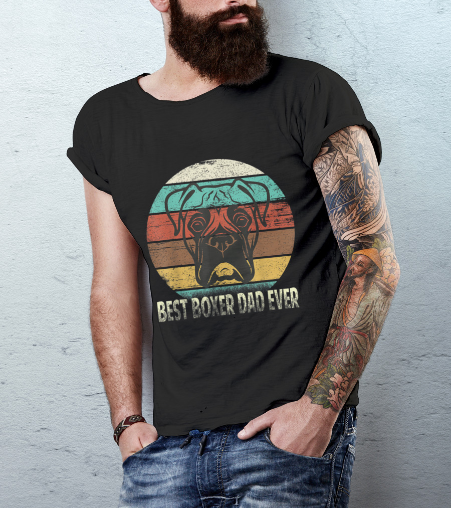 Best Boxer Dad Ever Vintage Striped Boxer Dog T-Shirt