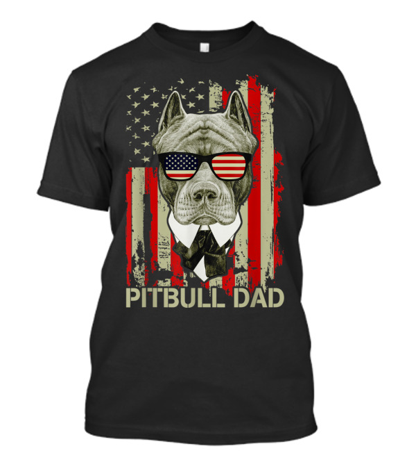 Pitbull Dad Patriotic American Flag Sunglasses Fourth Of July T-Shirt