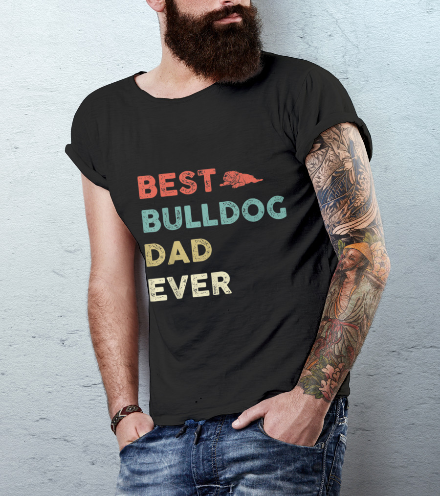Best Bulldog Dad Ever Vintage Style Text With Red Bulldog T-Shirt