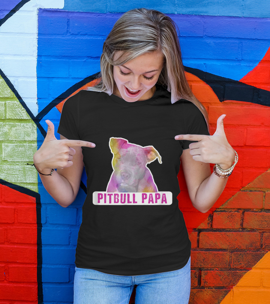 Pitbull Papa Watercolor Design Pitbull Dad Gift T-Shirt