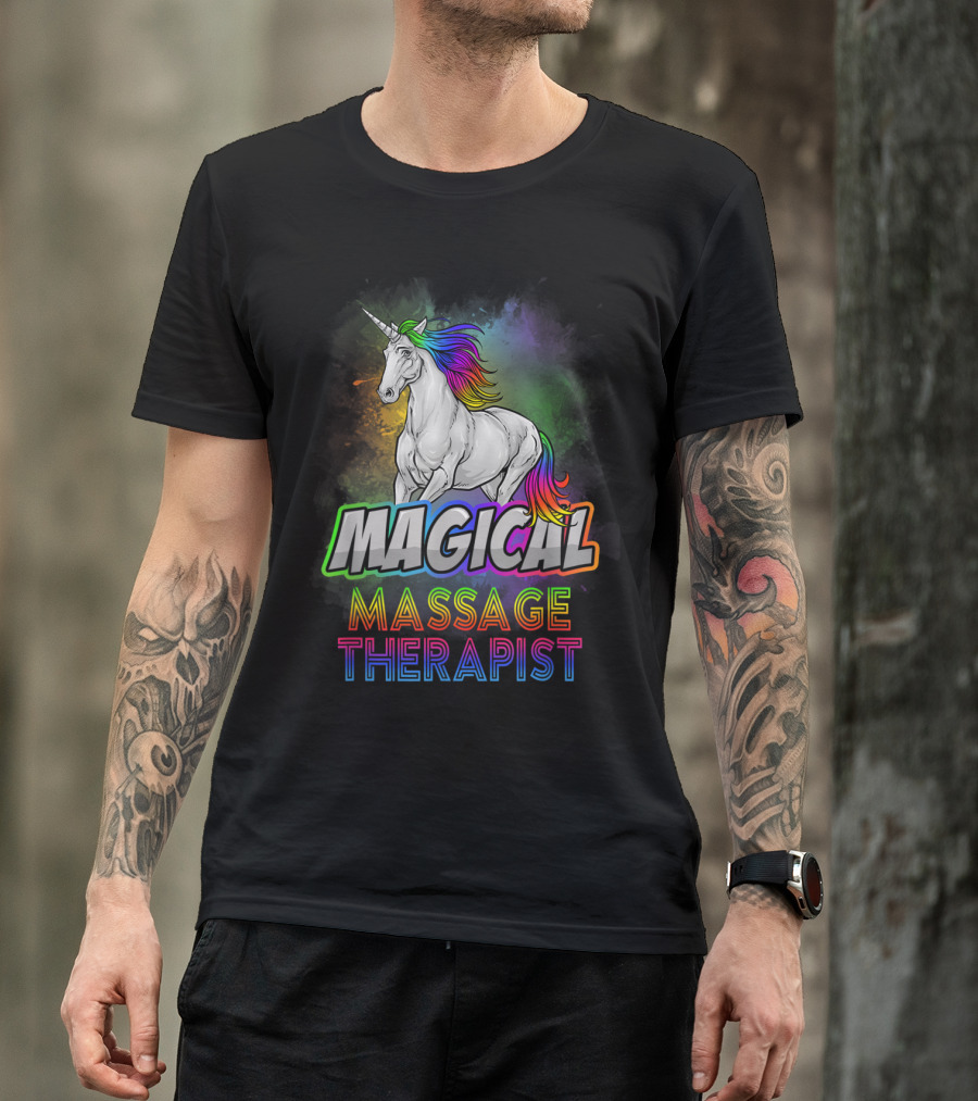 Magical Massage Therapist Unicorn With Rainbow Mane T-Shirt