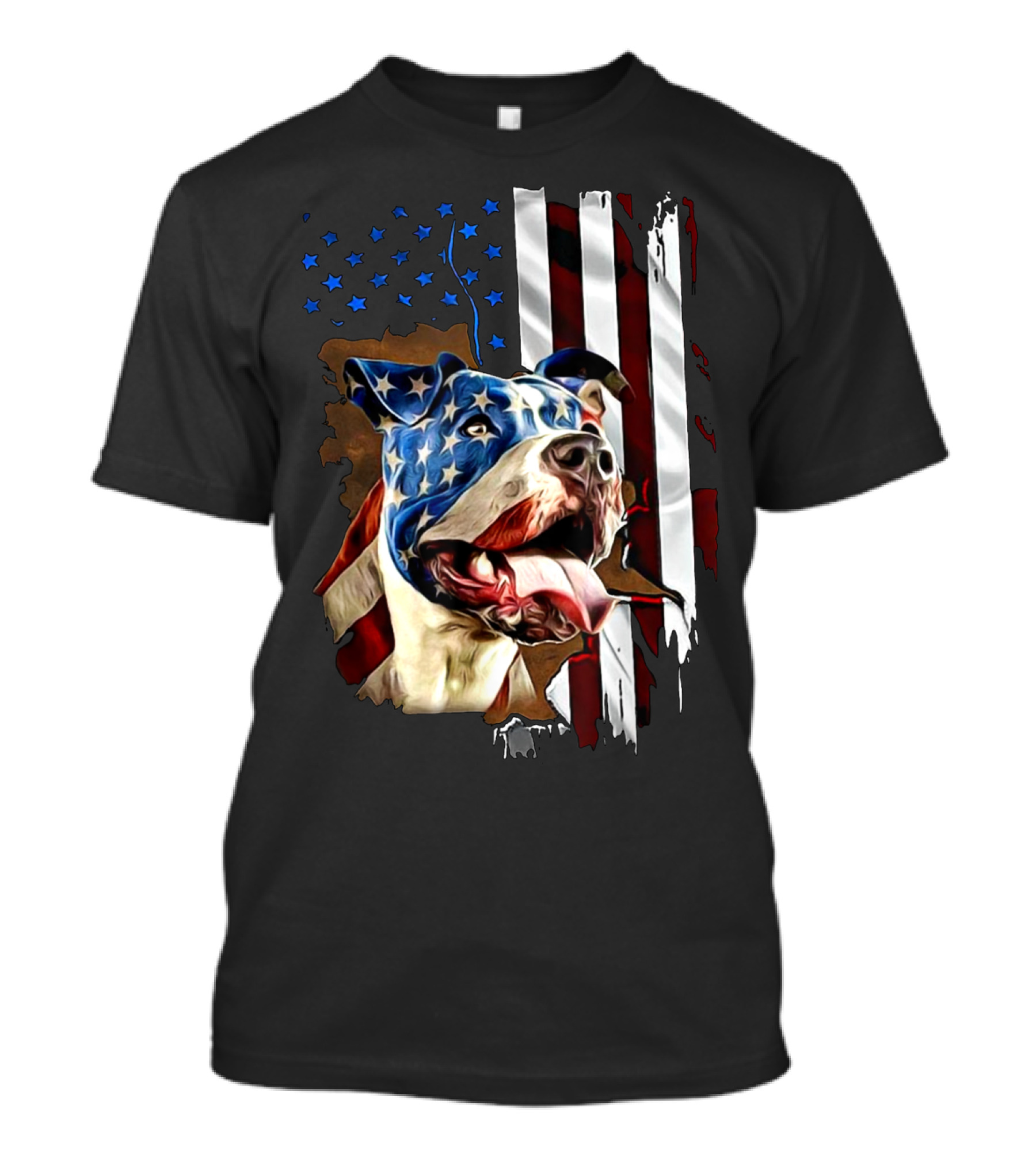 Pitbull Dog With American Flag Face On 4th Of July Independence Day T-Shirt