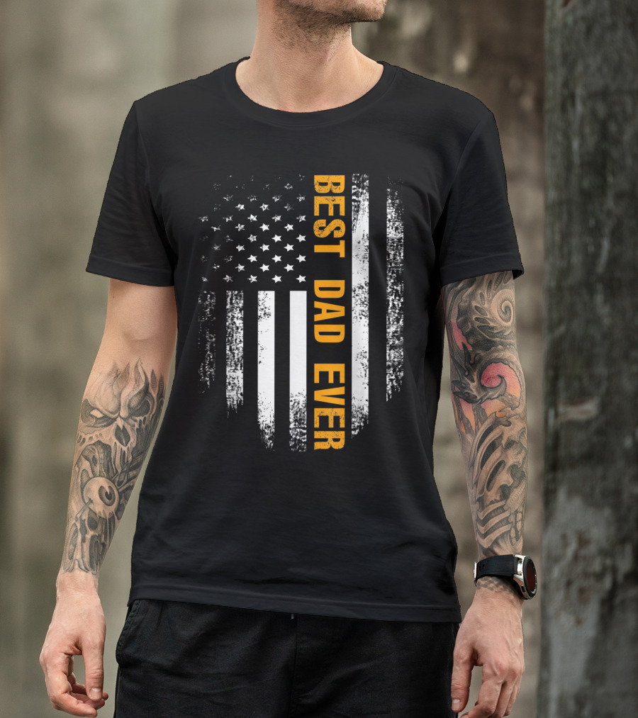 Best Dad Ever Vintage American Flag Grunge T-Shirt