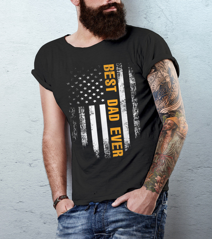 Best Dad Ever Vintage American Flag Grunge T-Shirt