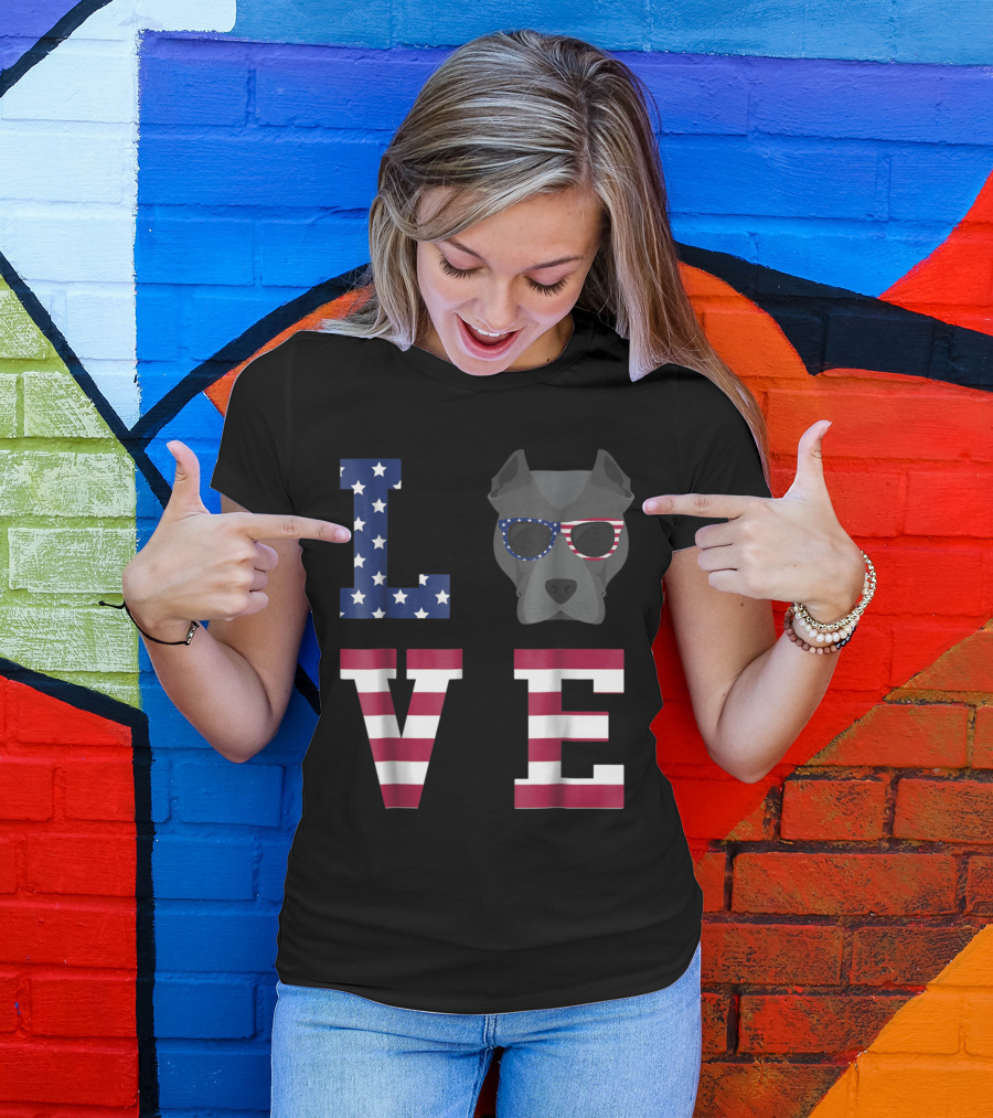 Patriotic Pitbull Dog Love USA Flag 4th Of July T-Shirt