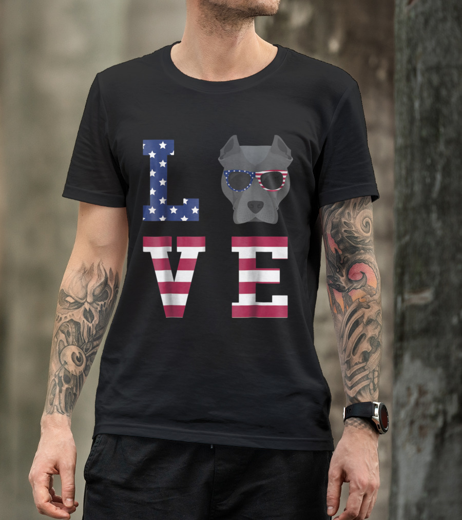 Patriotic Pitbull Dog Love USA Flag 4th Of July T-Shirt