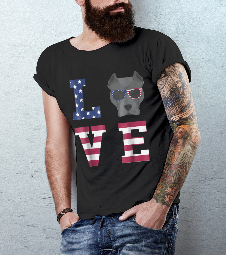 Patriotic Pitbull Dog Love USA Flag 4th Of July T-Shirt