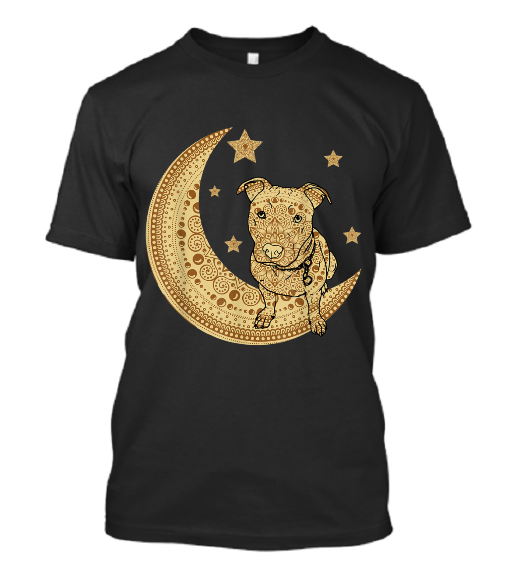 Pitbull Dog Mom Crescent Moon And Stars Mandala Meditation T-Shirt