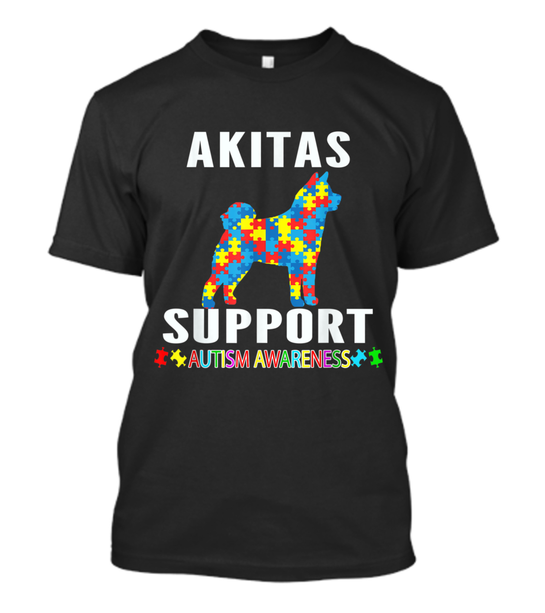 Akitas Support Autism Awareness Puzzle Pattern Dog T-Shirt