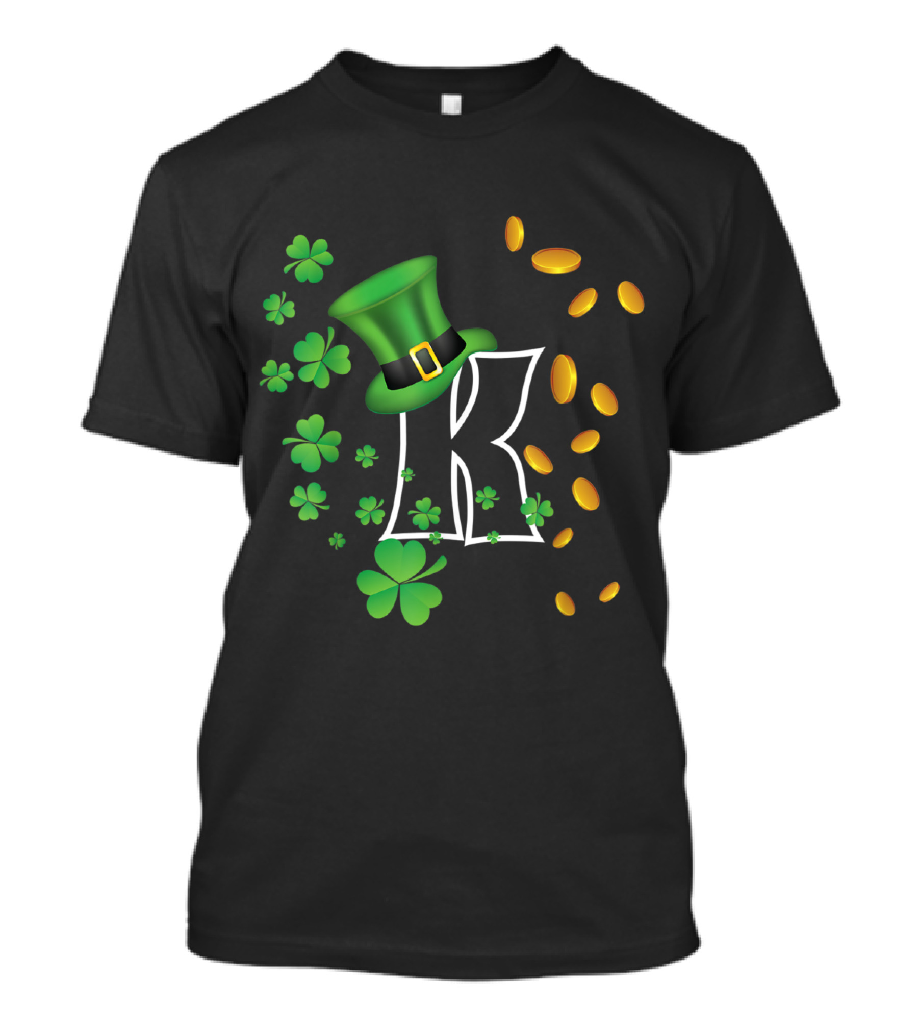 K Letter With Lucky Irish Shamrocks Green Hat And Gold Coins T-Shirt
