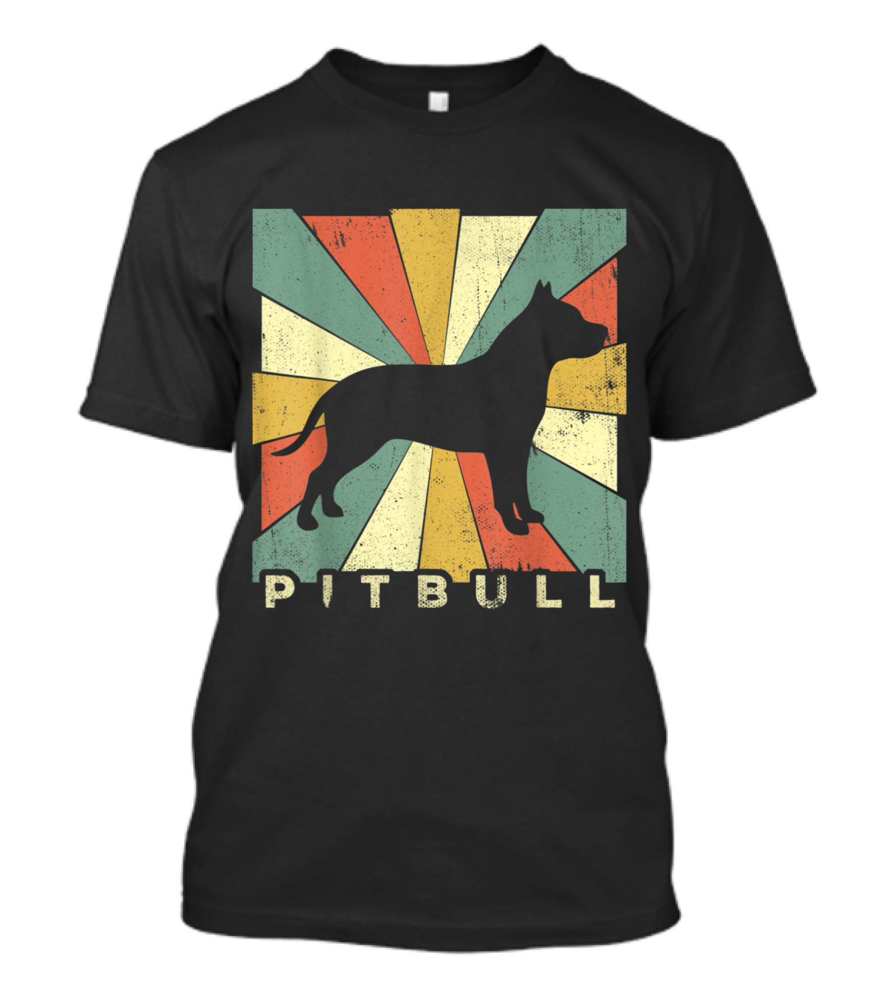 Pitbull Retro 70s Vintage Silhouette With Colorful Rays T-Shirt