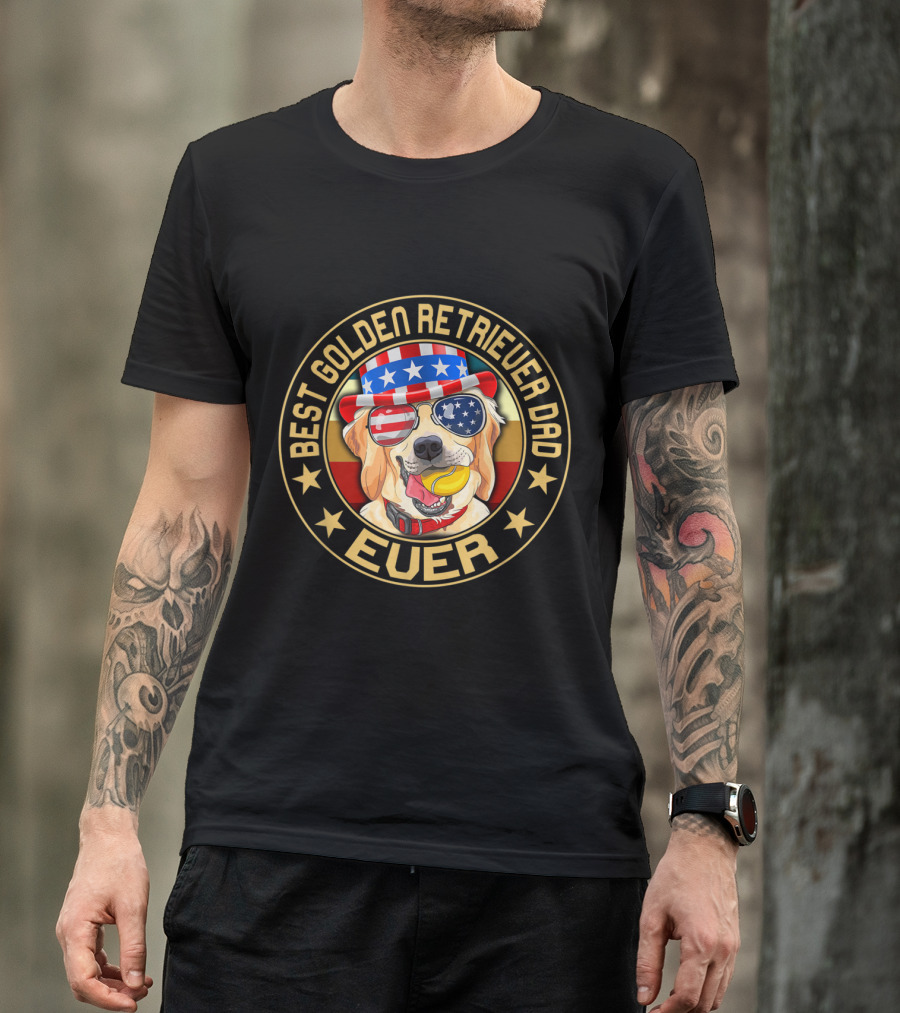 Best Golden Retriever Dad Ever USA Patriotic T-Shirt