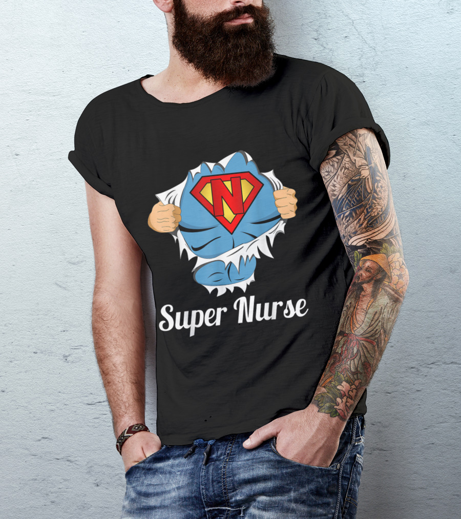 Super Nurse N Logo Heroic Peel Superpower T-Shirt