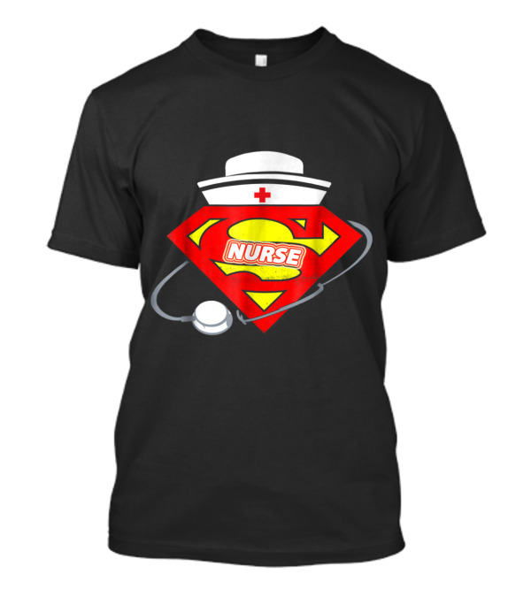 Nurse Superhero Emblem With Nurse Hat And Stethoscope T-Shirt