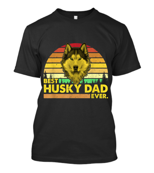 Best Husky Dad Ever Vintage Sunset Forest T-Shirt