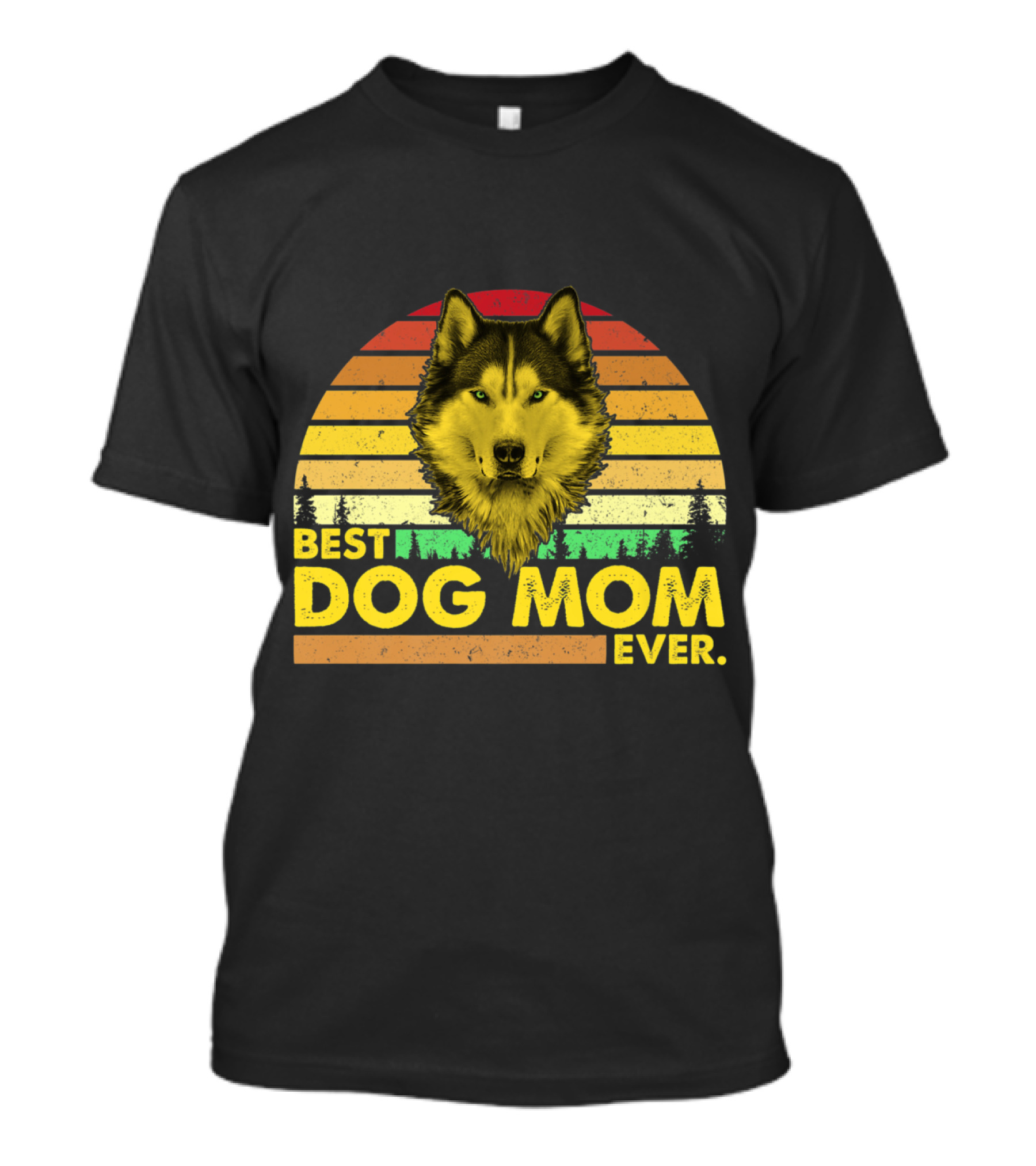 Best Dog Mom Ever Vintage Husky Retro Sunset T-Shirt