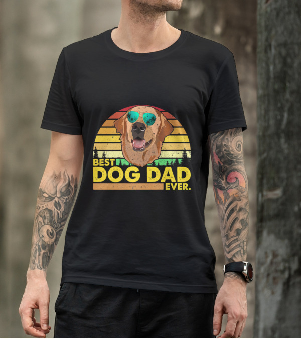 Best Dog Dad Ever Vintage Labrador Retreiver With Sunglasses Retro Sunset T-Shirt