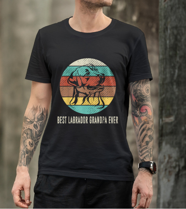 Retro Striped Circle Labrador Illustration Best Grandpa Ever T-Shirt