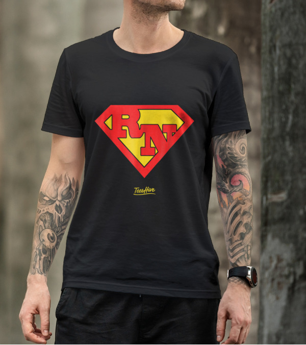 RN Superhero Nurse Logo Red Yellow TeesHive T-Shirt