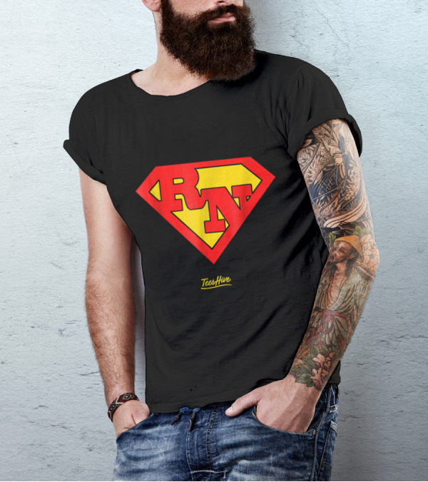 RN Superhero Nurse Logo Red Yellow TeesHive T-Shirt